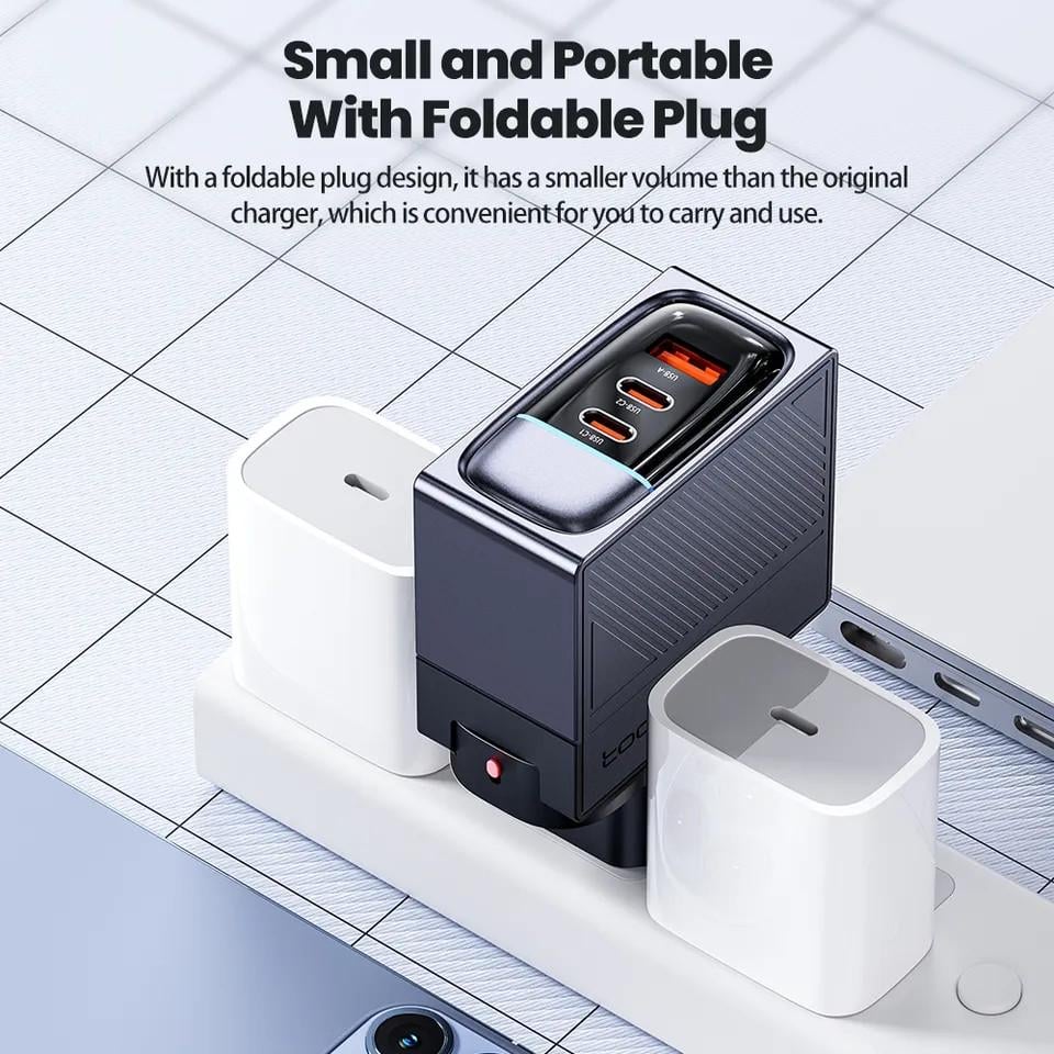 Зарядний пристрій мережевий Toocki GAN 100W 2 Type-C/1 USB з кабелем 100w (25397374) - фото 8 Зарядний пристрій мережевий Toocki GAN 100W 2 Type-C/1 USB з кабелем 100w (25397374) - фото 8