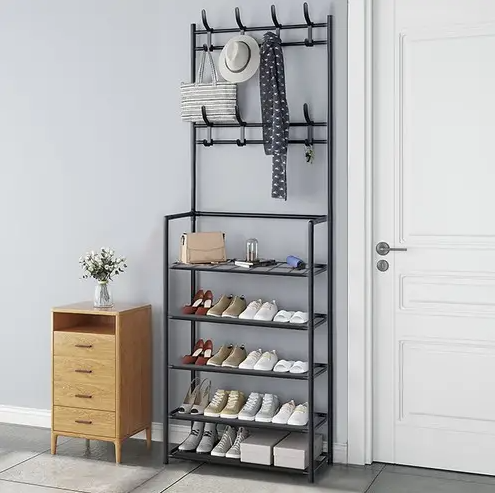 Вешалка для одежды New simple floor clothes rack size с полками Черный (321456987)