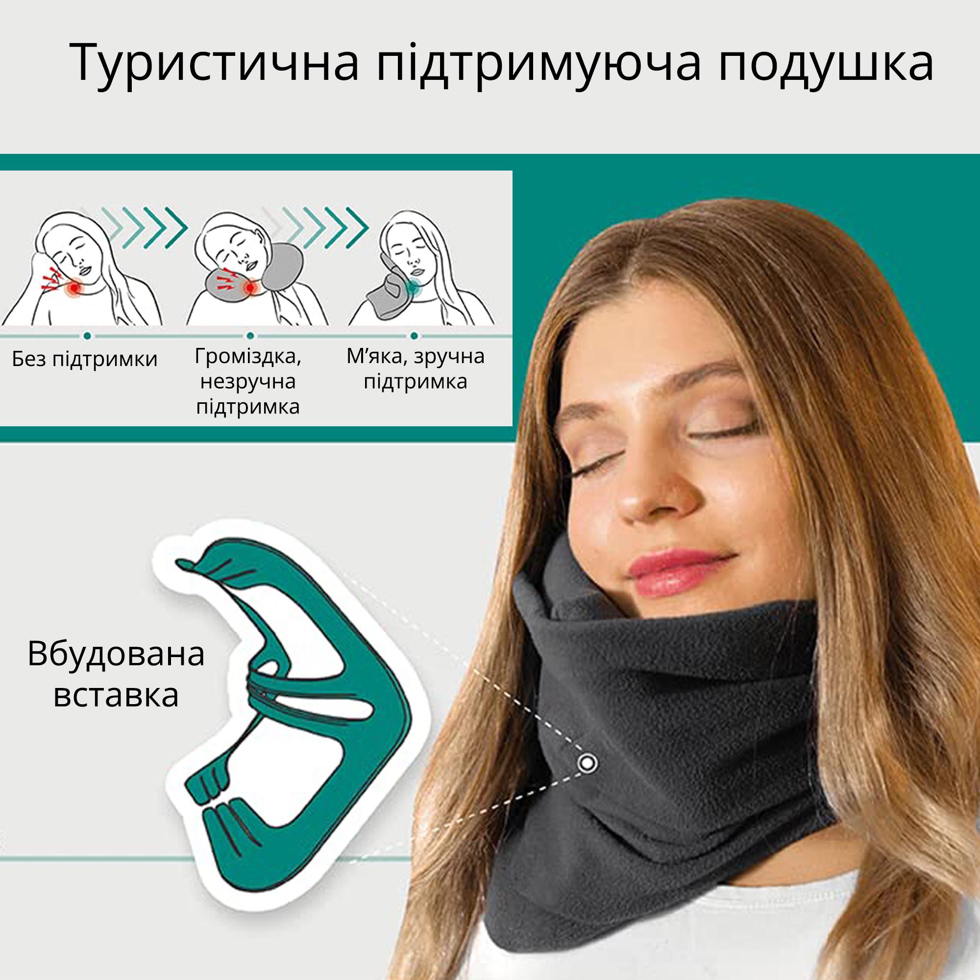 Подушка-шарф для путешествий Travel Pillow шарф для сна Серый - фото 3