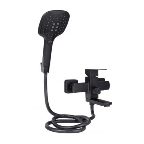 Змішувач для ванни Lidz Kubis 006 з поворотним виливом та душовою гарнітурою k35 Black (LDKUB006BLA43377)