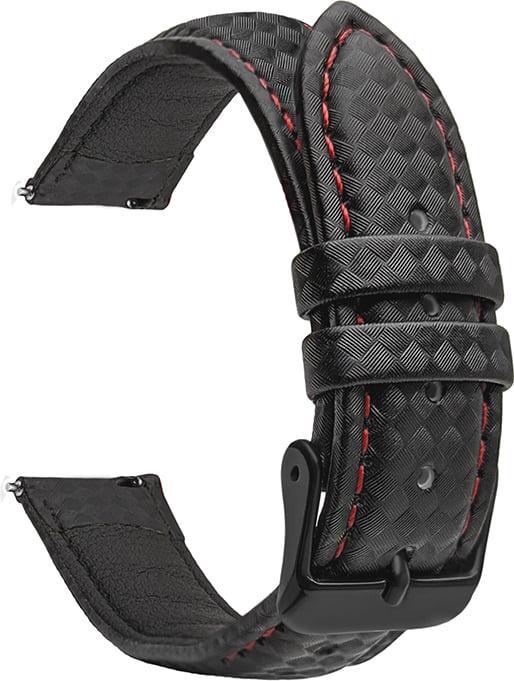 Ремешок кожаный Carbon для Haylou Solar Lite LS05L Black Red (40748-44)