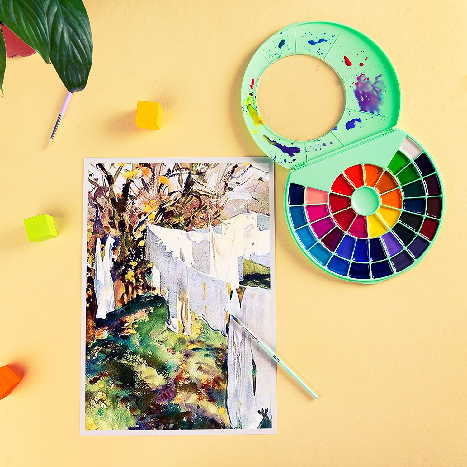 Краски акварельные HIMI Professional 38 цветов с кисточкой - фото 4