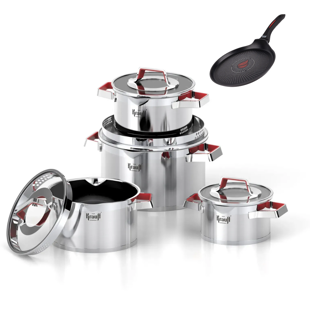 Набор кастрюль Krauff Moderne Rot со сковородой WOK Hamburg 9 пр. (26248946)