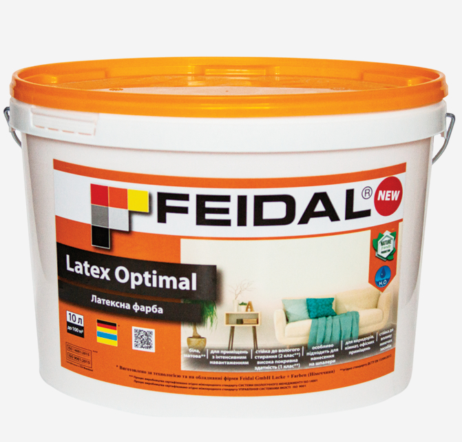 Краска Feidal Latex Optimal латексная база А для внутренних работ матовая высокая укрывистость 10 л Белый (1814980676)