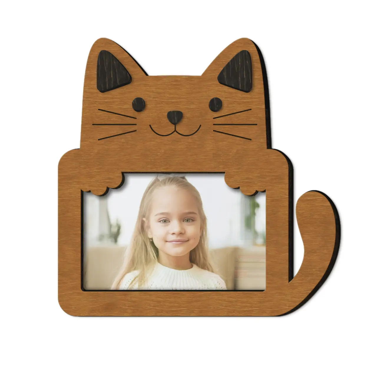 Фоторамка персоналізована з кішкою горизонтальна на 1 фото Світло-коричневий (cat_4x6_horizontal-4)
