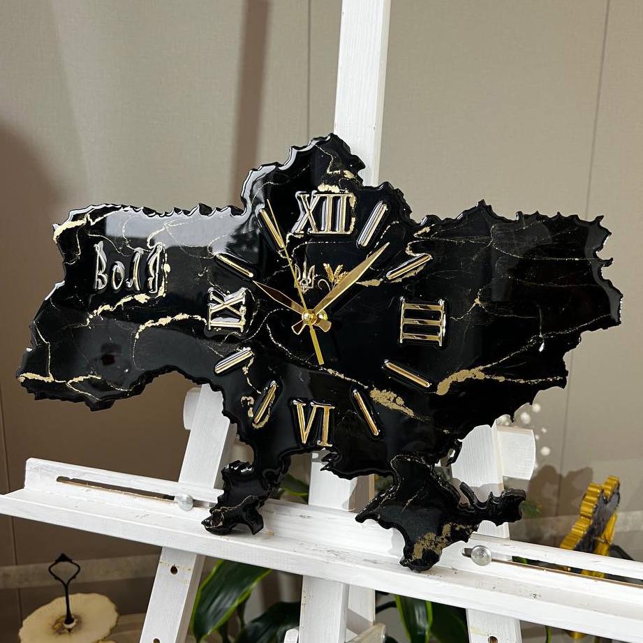 Часы настенные из эпоксидной смолы Карта Украины 120х76 см