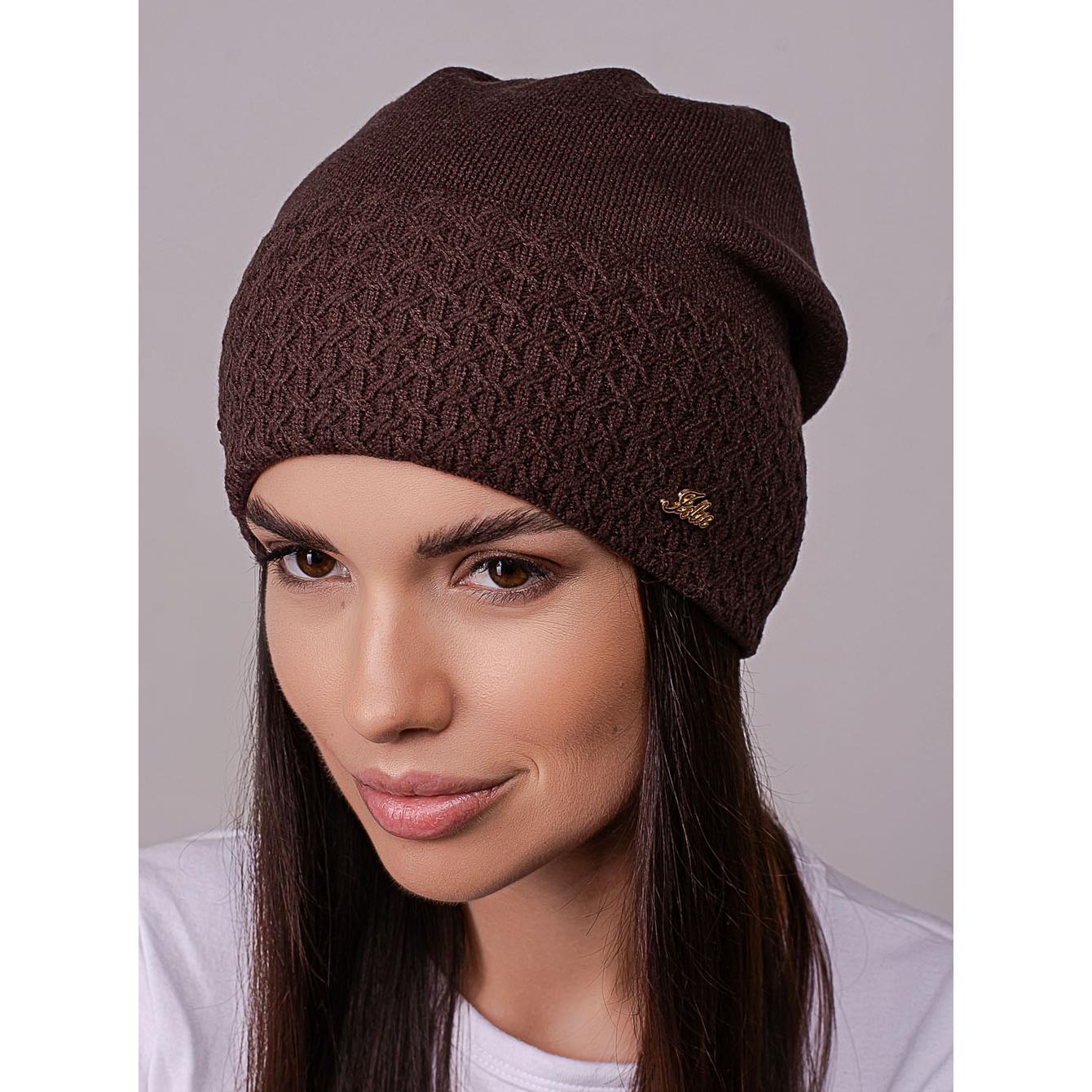 Шапка жіноча Leks ПОЕЗІЯ шерстяна утеплена флісом з візерунком на відвороті ззаді зчіплена one size Шоколадний (258494) - фото 1