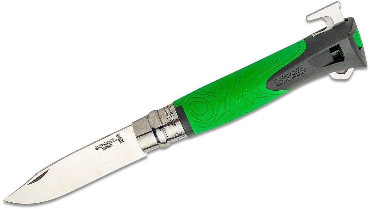 Карманный нож Opinel №12 Explore со свистком и огнивом 100 мм 58 HRC Sandvik 12C27 нержавеющая сталь Зеленый