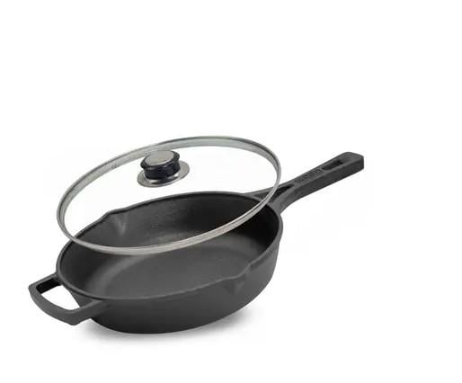Сковорода чугунная с литой ручкой и стеклянной крышкой 24 см (29-13-M2460P-6)