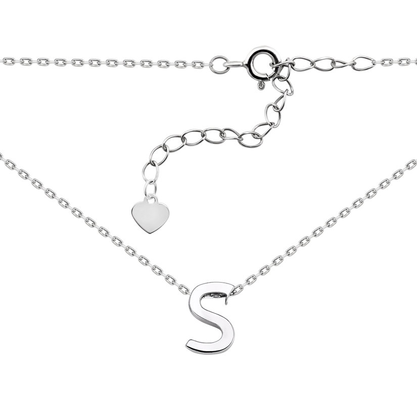 Колье серебряное маленькая буква S на тонкой цепочке без камней
