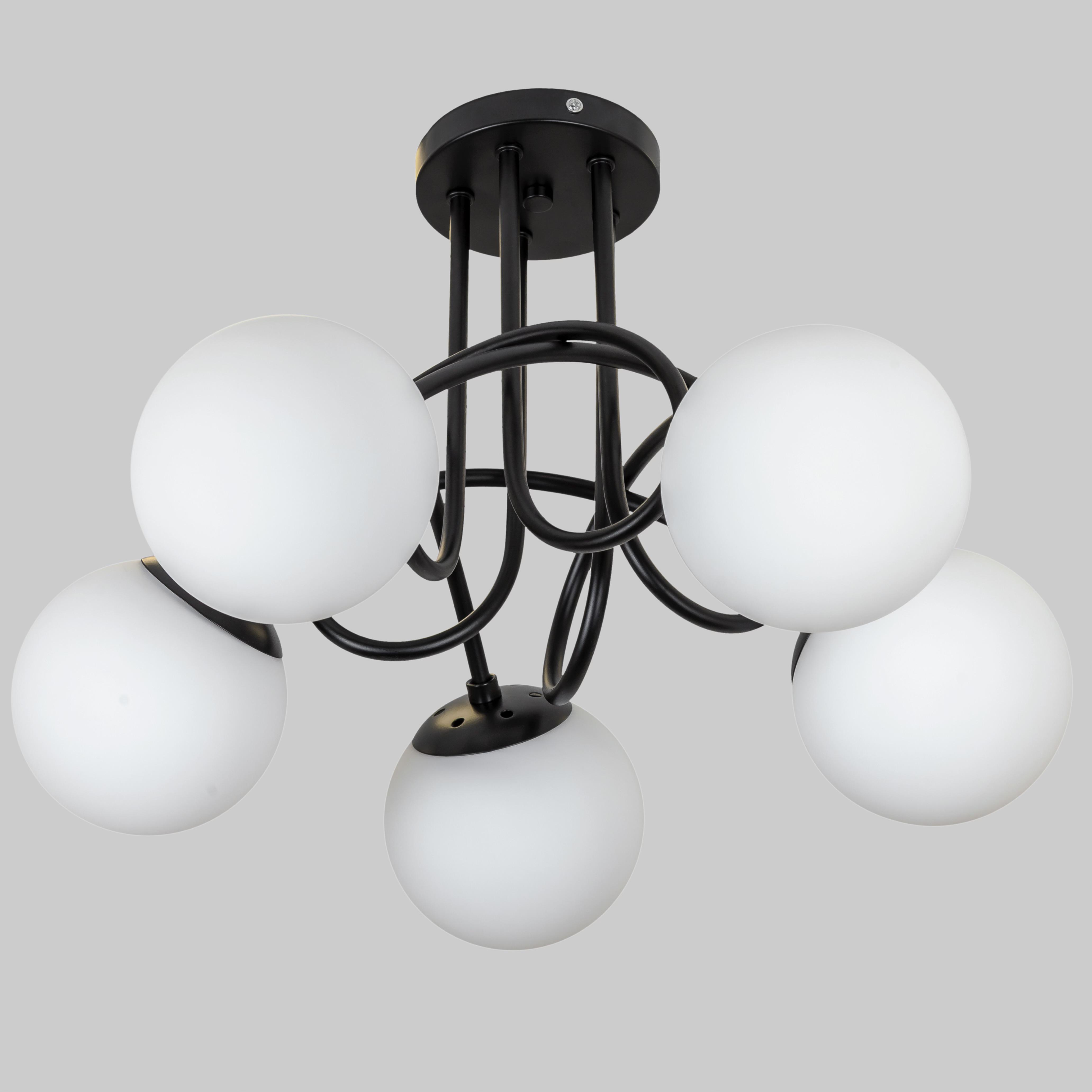 Люстра стельова Triple Glow з 5 білими плафонами-кулями Чорний (52-9910-5 BK+WH)