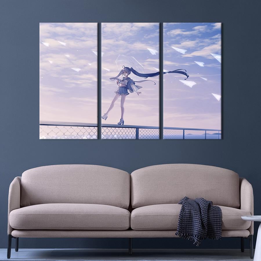 Картина на холсте триптих Аниме-девушка и бумажные самолётики 78x48 см (1526-31)