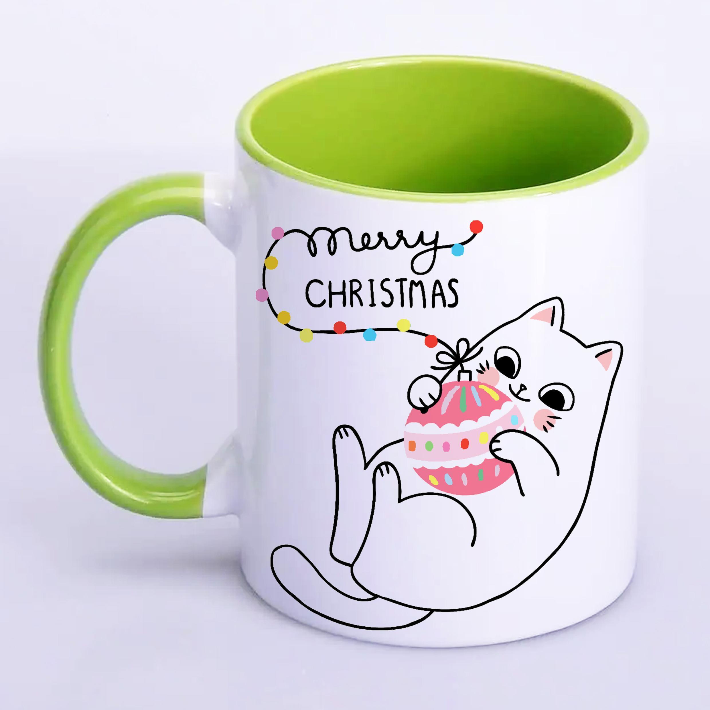 Чашка с печатью Marry Christmas cat 330 мл Салатовый (21241)