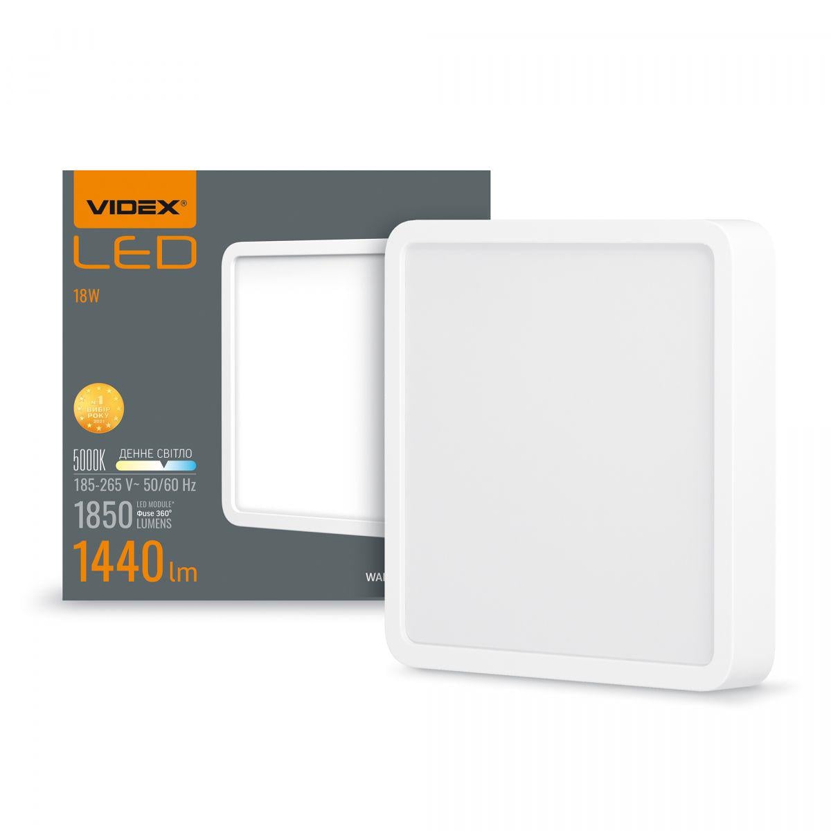 Светильник накладной квадрат Videx 18W 5000K White