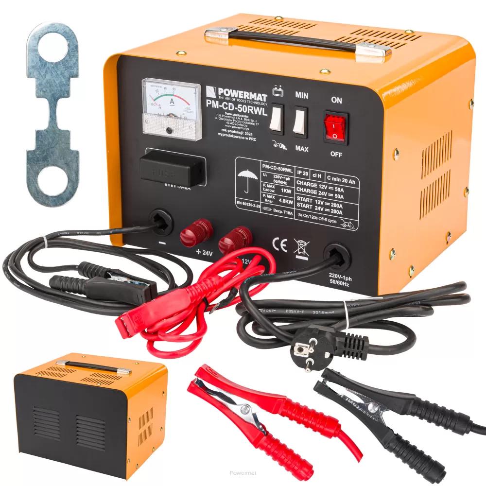 Пускозарядное устройство Powermat PM-CD-50RWL 2785288761 200 А 12/24 В 1,0 кВт зарядки 4,8 кВт пуска трансформаторное Пускозарядное устройство Powermat PM-CD-50RWL 2785288761 200 А 12/24 В 1,0 кВт зарядки 4,8 кВт пуска трансформаторное