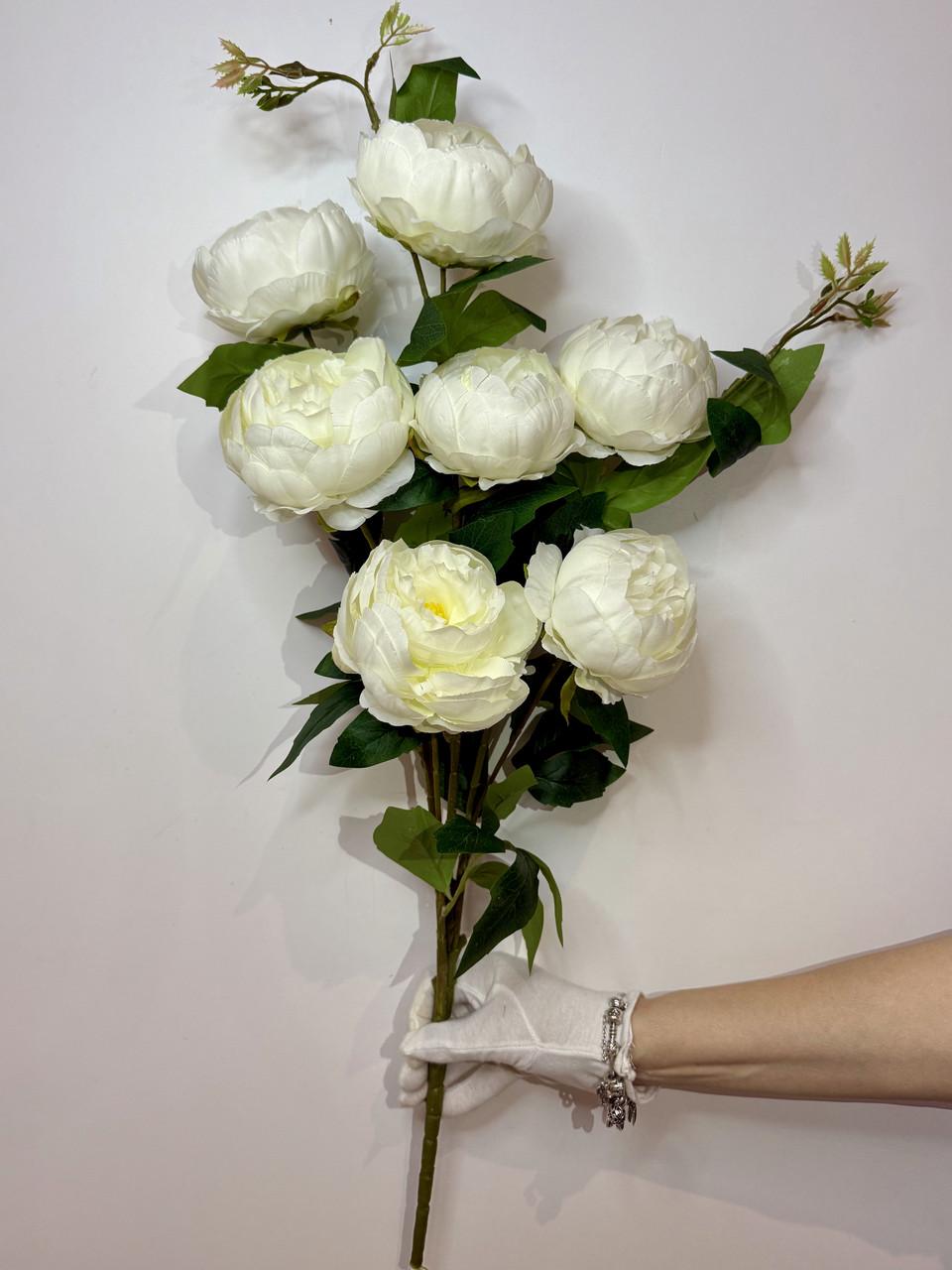 Искусственная ветвь пиона 7 голов 70 см Белый