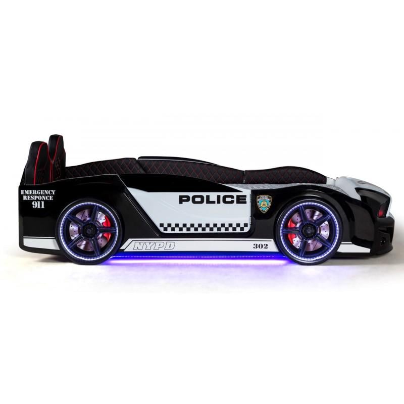 Кровать-машина Super Car Мустанг Полиция с кожаными сидениями и звуковыми эффектами/пульт ДУ Черный/Белый - фото 5 Кровать-машина Super Car Мустанг Полиция с кожаными сидениями и звуковыми эффектами/пульт ДУ Черный/Белый - фото 5