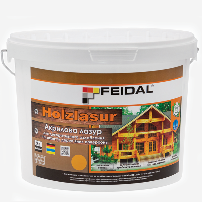 Лазурь акриловая Feidal Holzlasur для декоративной отделки и защиты деревянных поверхностей база ТR шелковисто-глянцевая 9 л Прозрачный (1816176823)