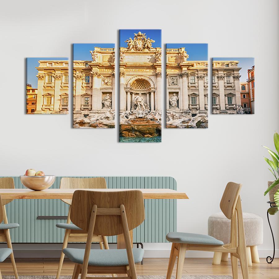 Модульная картина из 5 частей на холсте Волшебный фонтан Треви в Риме 112x54 см (326-52)