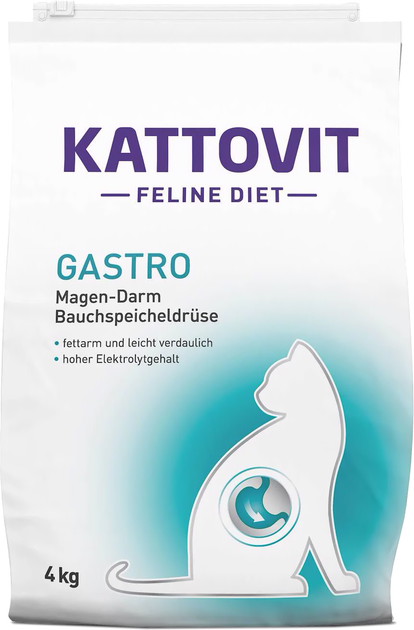 Диетический сухой корм Kattovit Gastro для кошек с чувствительным пищеварением.
