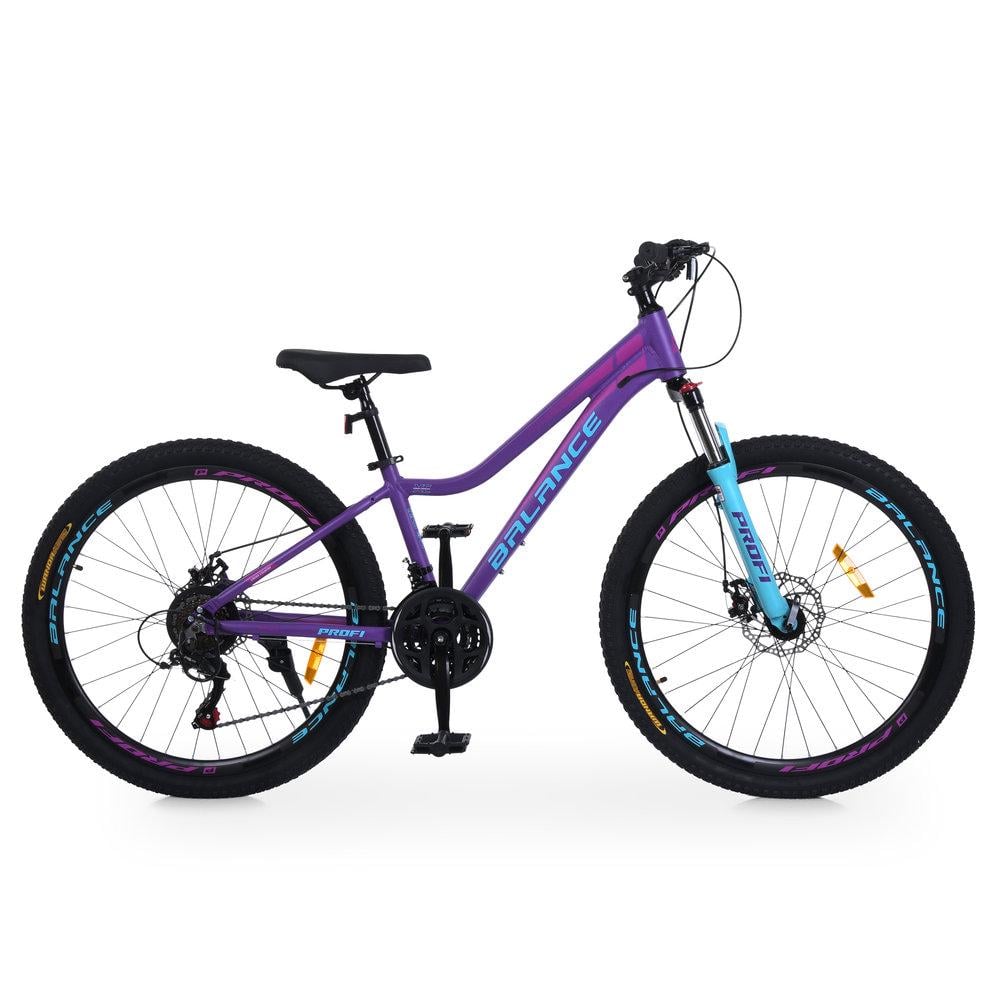 Велосипед горный 26" Profi Balance AM DD алюминиевая рама 13" рост 135-160 см Фиолетовый с голубым (BL-26007)