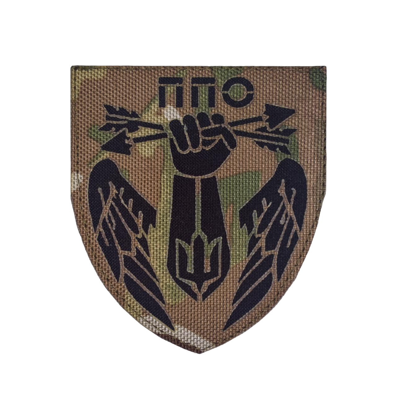 Шеврон на липучке Laser Cut ARMYTECH ПВО 80х95 мм Мультикам/Черный