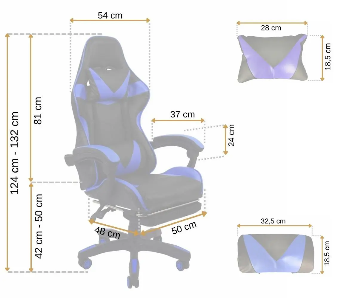 Крісло геймерське Bonro B-810 з підставкою для ніг та двома подушками до 120 кг Синій (132-76-42300047) - фото 10