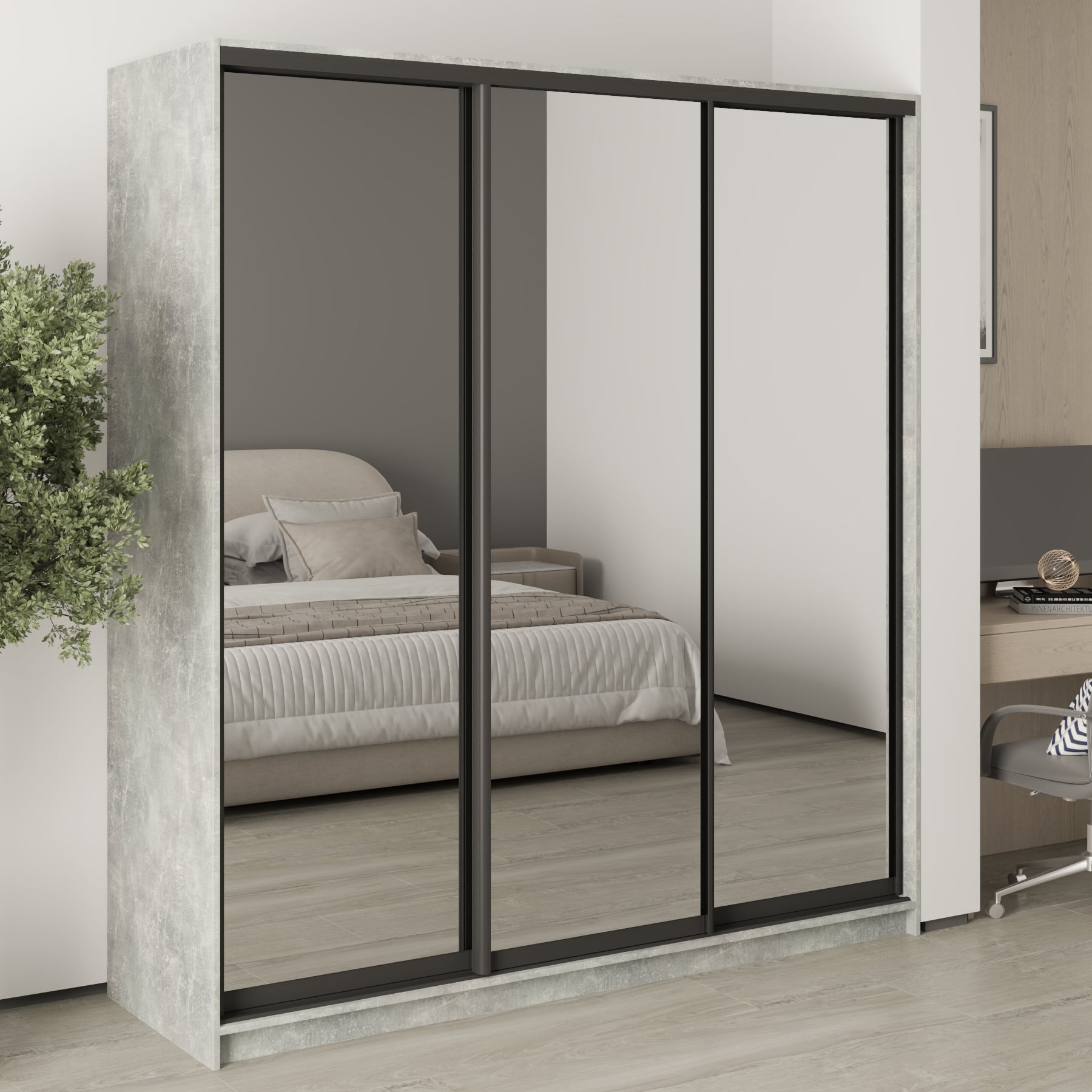 Шафа-купе тридверна Mebel Star Комбо BG MBS-9319 190х60х210 см Бетон (1009308)