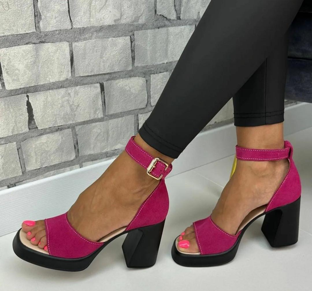 Босоніжки жіночі на підборах замш фуксія р. 37/24 см (48550)