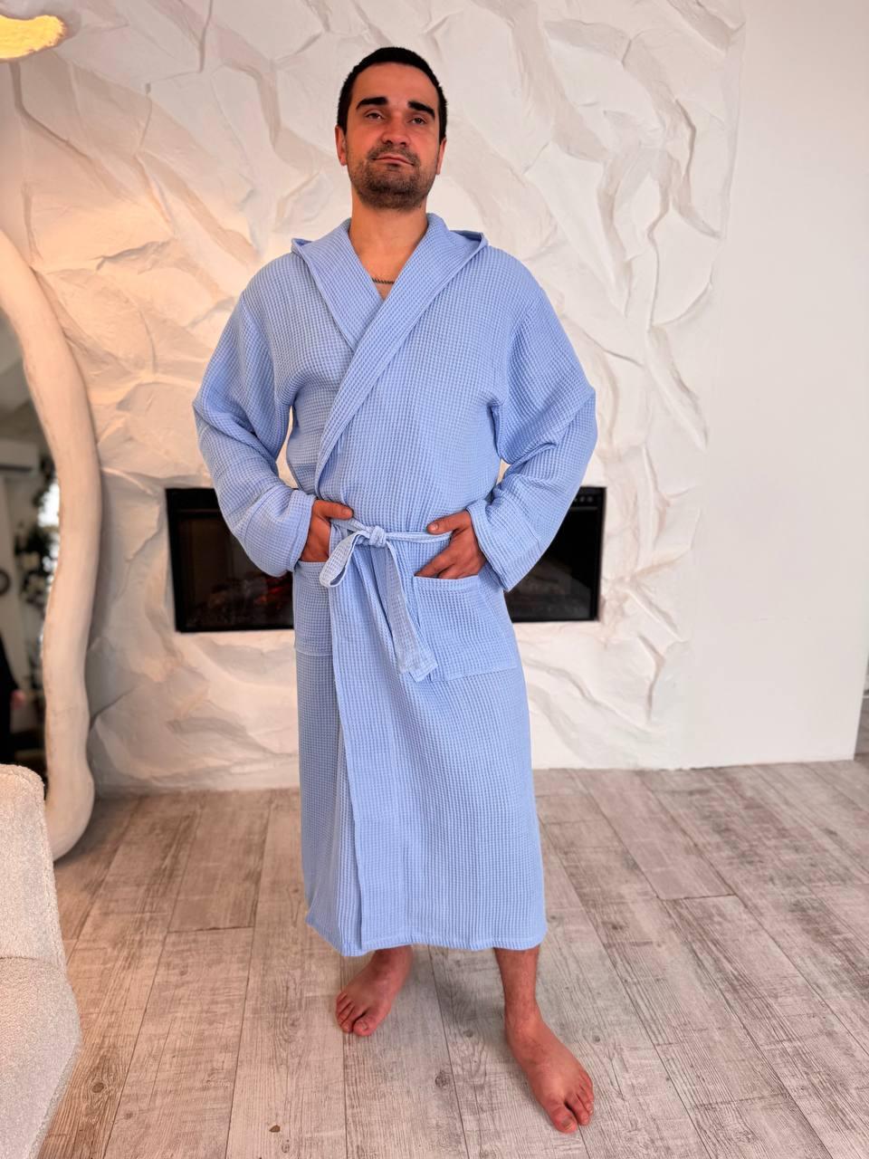 Халат мужской на запах XL/XXL Голубой (П4К-al-hal-vafel-m-004-02)