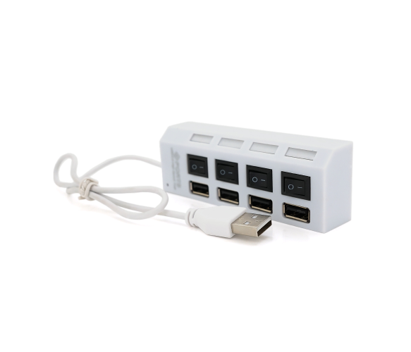 USB-хаб з перемикачами на кожен порт VOLTRONIC USB 2.0 4 порти White (YT-HWS4HS-W)