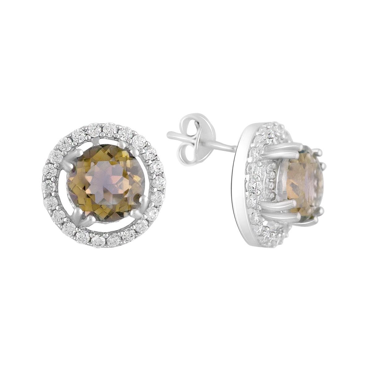 Серьги серебряные пусеты с мистическим топазом