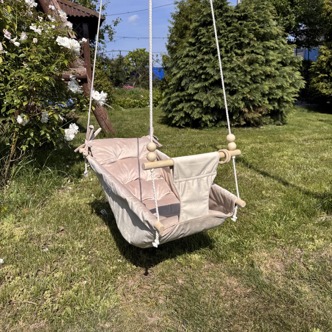 Подвесные детские качели Колыбелька из бархата Бежевый (gs-8764)