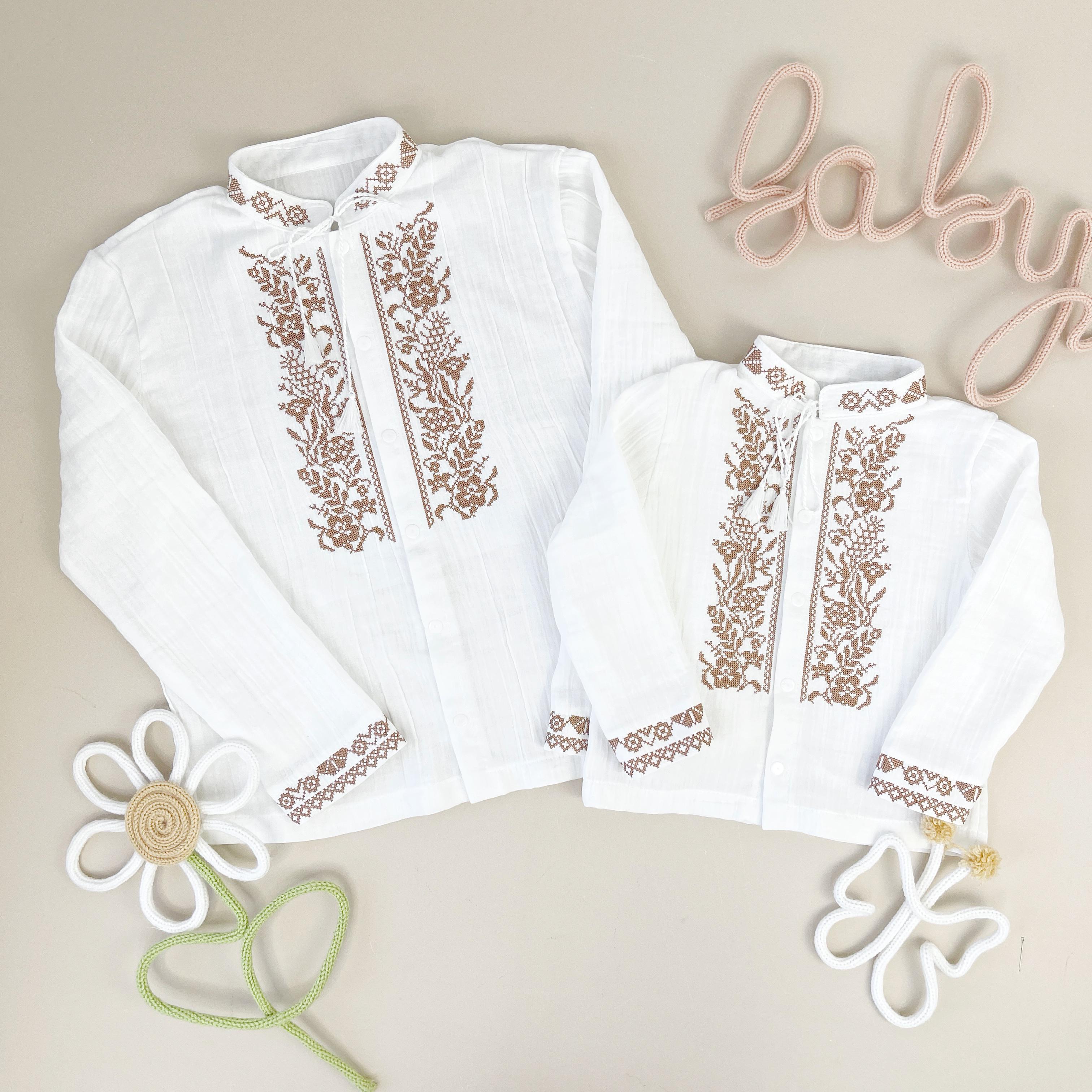 Рубашки-вышиванки для мальчиков Family Tradition Соловейко муслин с длинными рукавами 2 шт. Белый (50021)