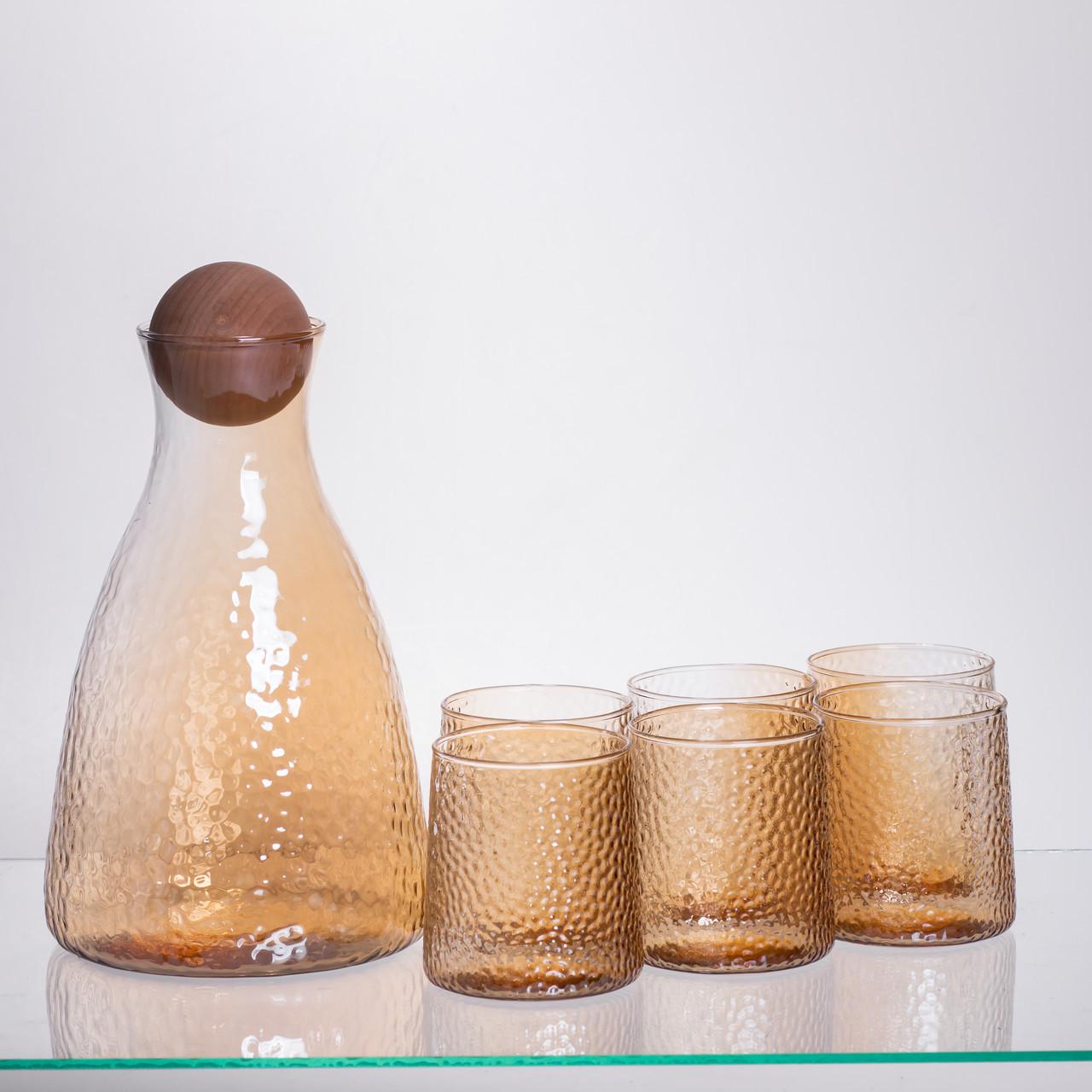 Набір для напоїв графин з бамбуковою кришкою та 6 склянок Коричневий (64486-36) - фото 4 Набір для напоїв графин з бамбуковою кришкою та 6 склянок Коричневий (64486-36) - фото 4