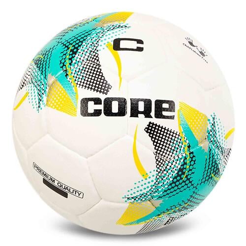 М’яч футзальний CORE FB-7585 №4 PU ламінований ручне шиття Біло-бірюзовий (31773509)
