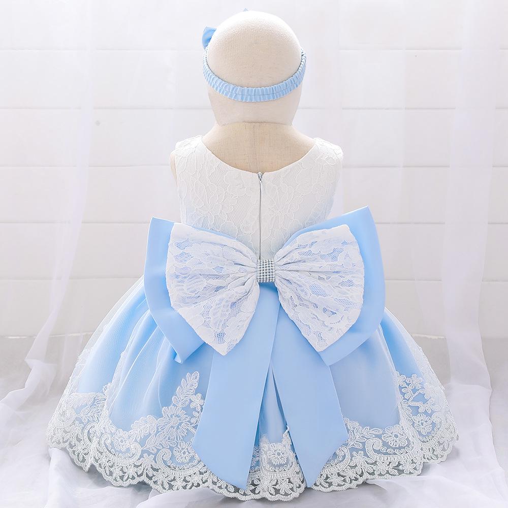 Платье детское праздничное Katy Kids Кетти с кружевом и большим бантом и повязка 80 см Голубой с белым (10013270300)