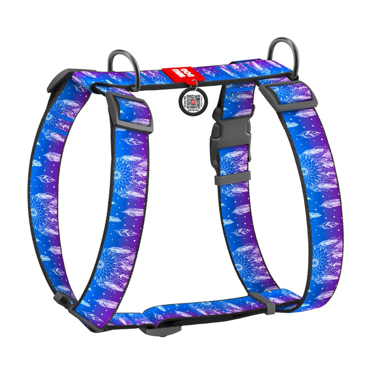 Шлея для собак анатомічна Waudog Ловець снів Nylon H-подібна з QR-паспортом/пластиковим фастексом XL 35 мм х 55-95 см х 70-110 см (323-0063 Col)