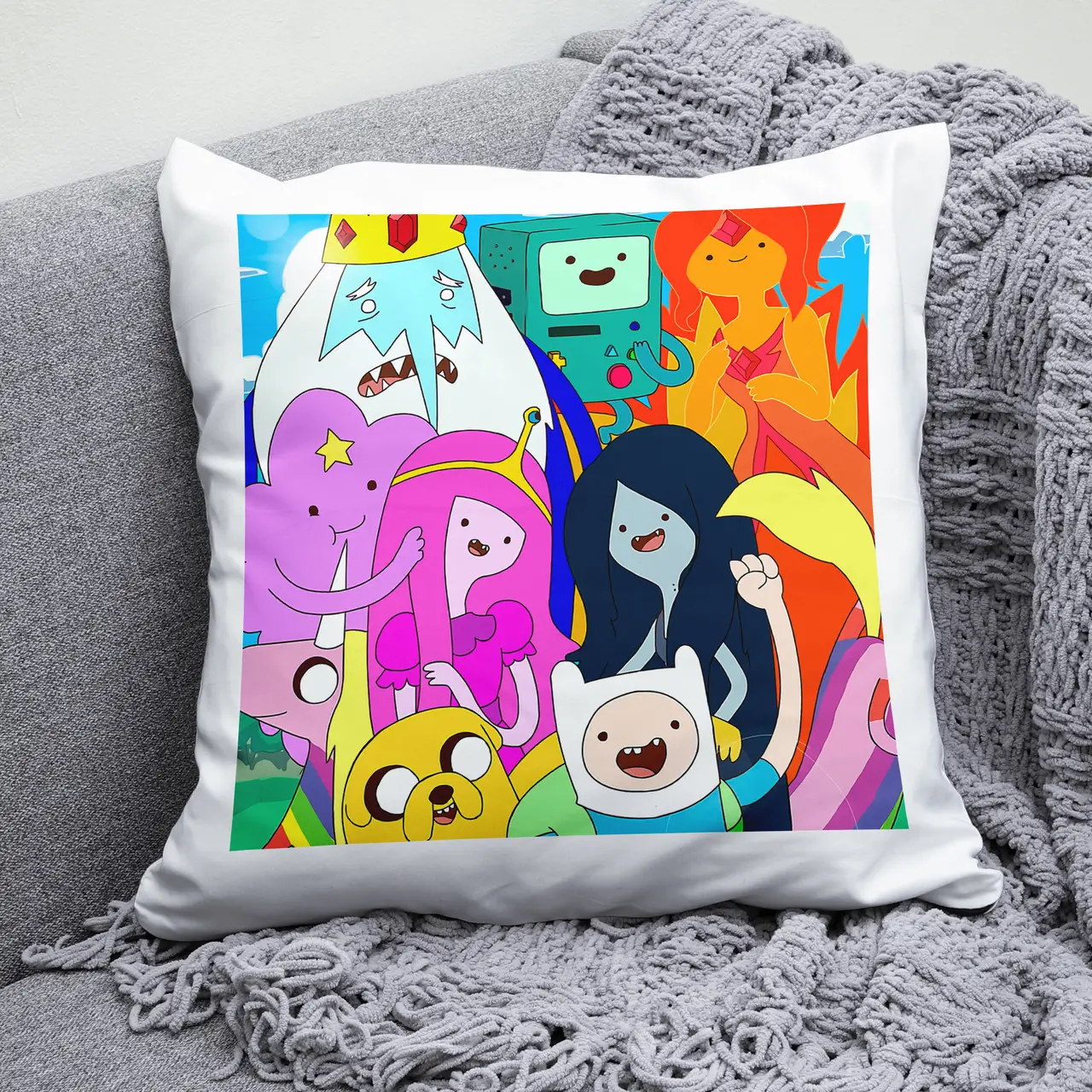 Плюшевая подушка квадрат с принтом Adventure Time