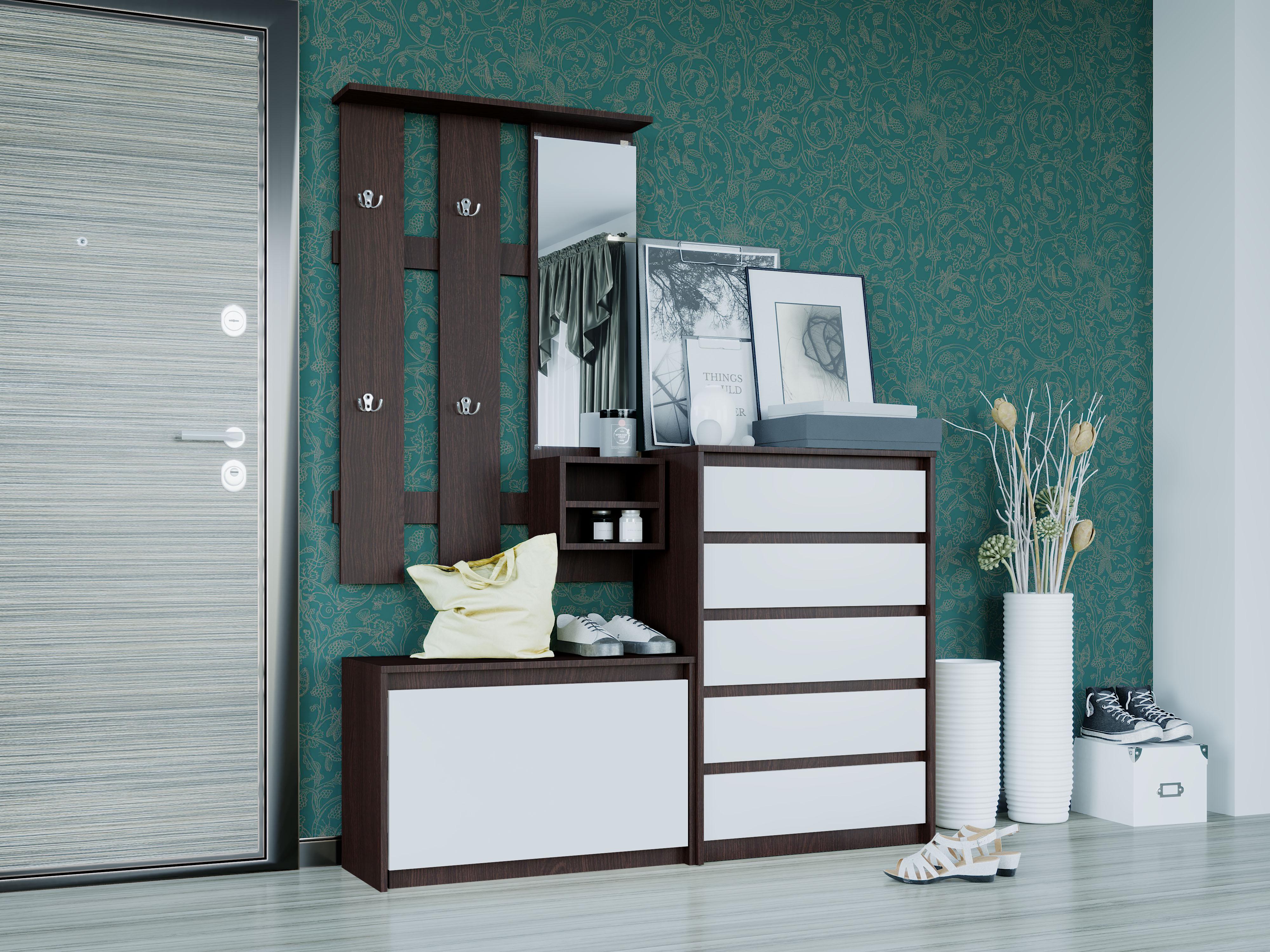 Прихожая Эверест комплект Микс 150х38х200 см Венге темный/Белый (02296)