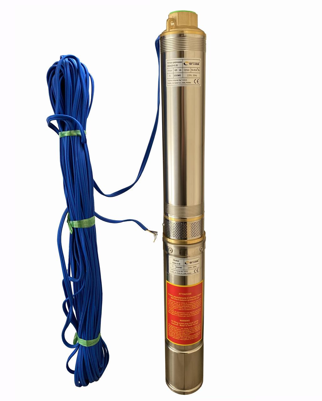 Насос свердловинний з підвищеною стійкістю до піску Optima 4SDm3/9 0,55 кВт 65 м пульт 30 м кабель (000014137)