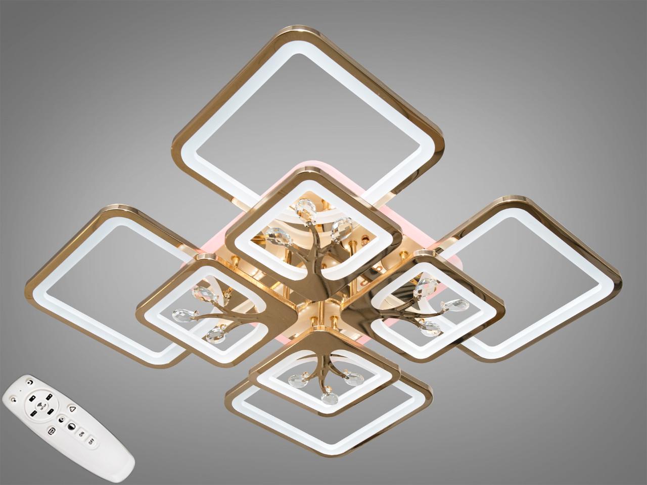 Люстра потолочная EcoLed с диммером и LED подсветкой 190W 8157/4+4G 3col dim Золотой
