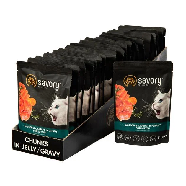 Вологий корм Savory для кошенят лосось з морквою в соусі пауч 85x22 шт. (20079) (2298469163)