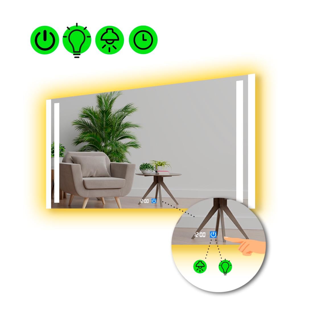 Зеркало с LED подсветкой Mirta с сенсором и часами 80x70 см (8775646)