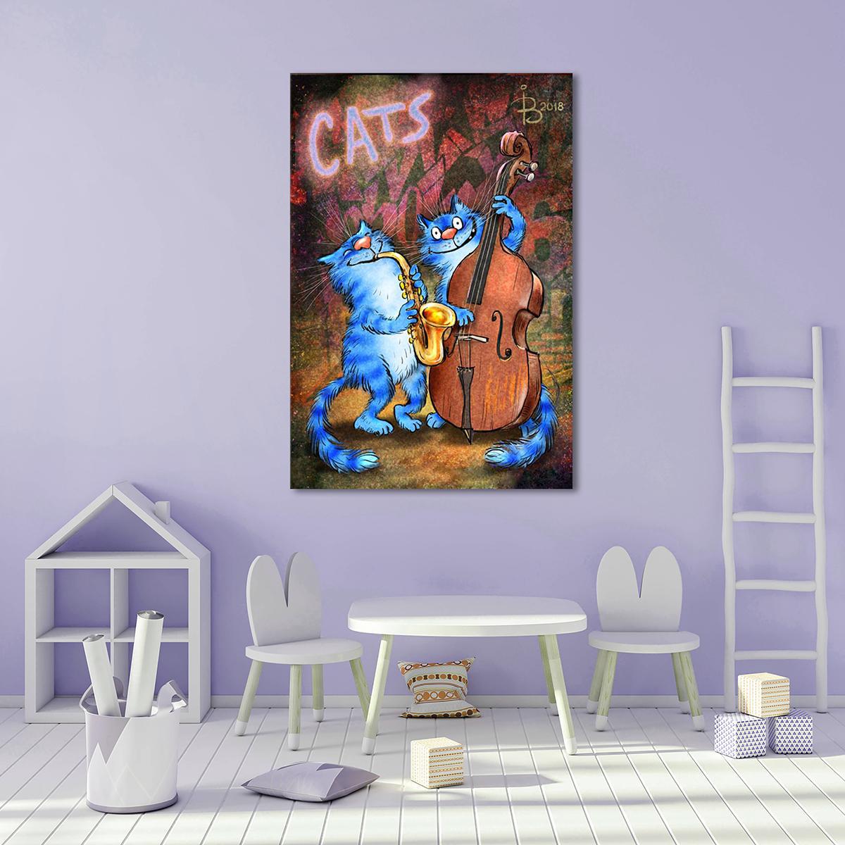 Модульная картина В джазе только котики 1 модуль 80x120 см (_rinaz_20181634005)