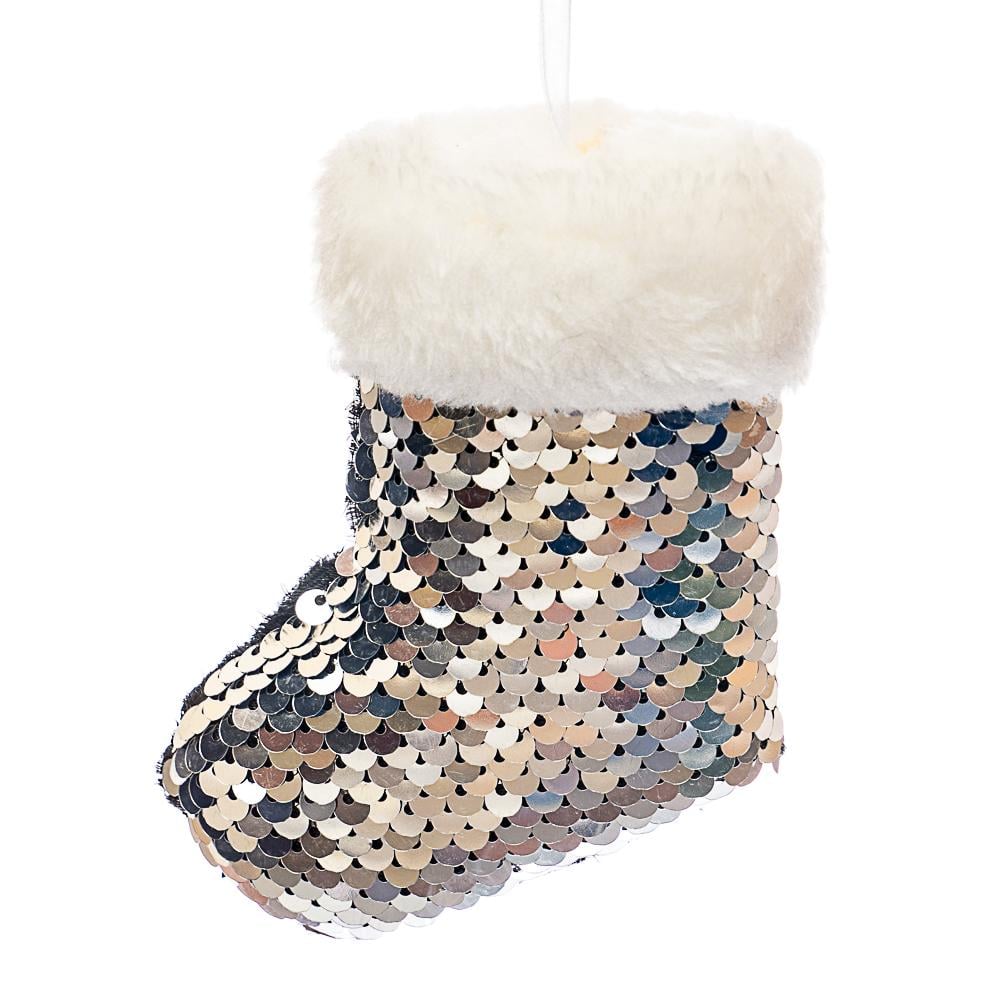 Елочная игрушка Зимний сапог в пайетках (038NZK)