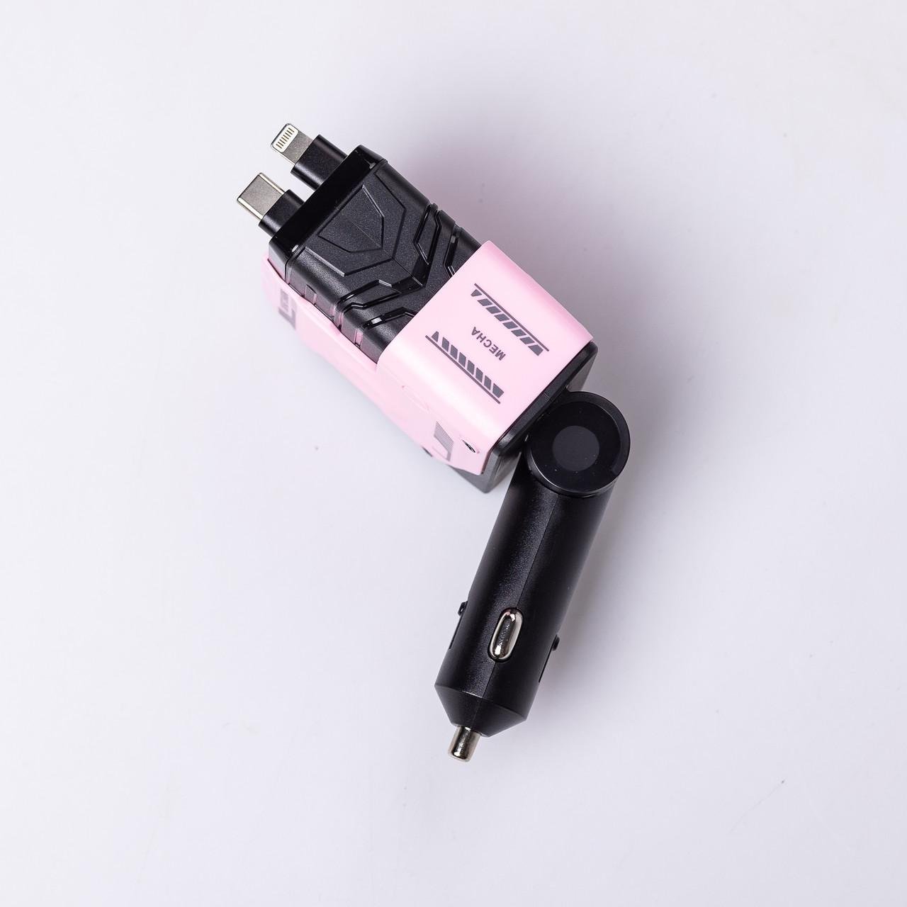 Зарядний пристрій автомобільний Mecha з висувними кабелями та портами USB/Type-C Рожевий (6834) - фото 9 Зарядний пристрій автомобільний Mecha з висувними кабелями та портами USB/Type-C Рожевий (6834) - фото 9