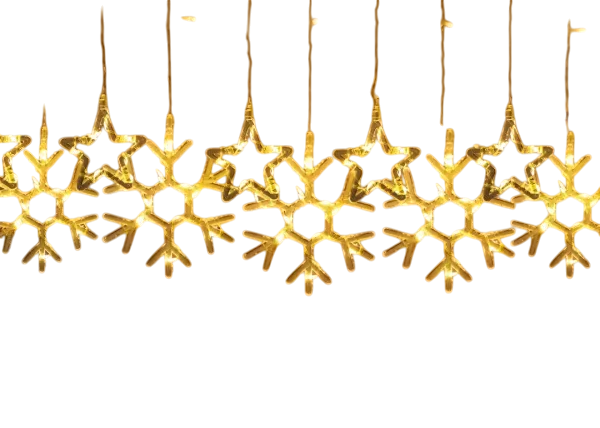 Гирлянда-штора Звезды и снежинки размер 3х0,9 м 10 фигур Желтый - фото 1 Гирлянда-штора Звезды и снежинки размер 3х0,9 м 10 фигур Желтый - фото 1