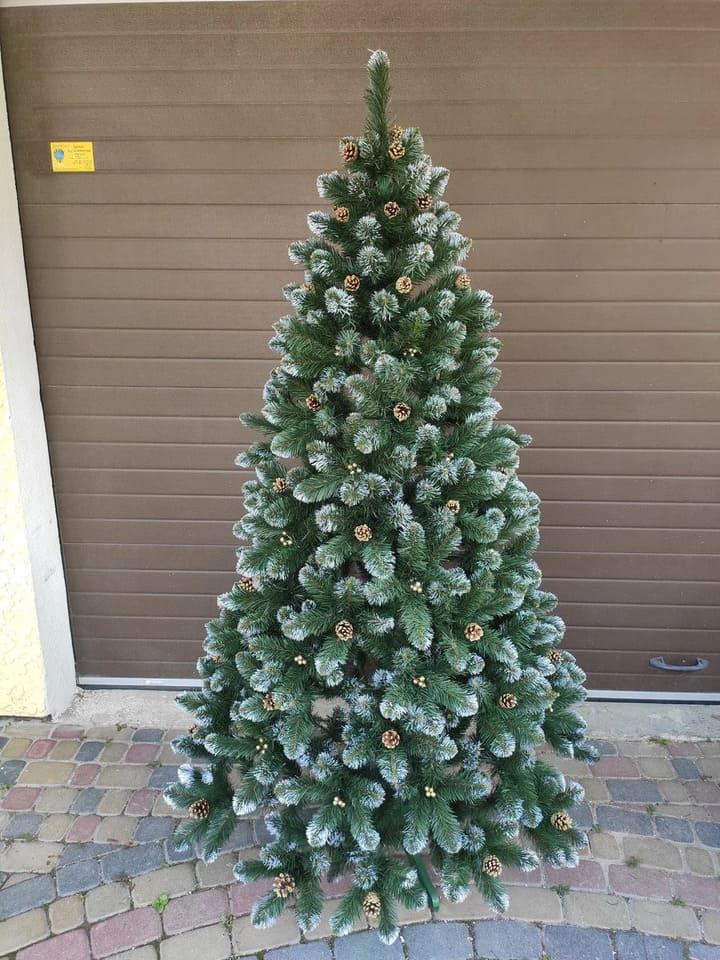 Елка искусственная с золотыми шишками и жемчугом Кармен премиум 2 м Темно-зеленый (7134)