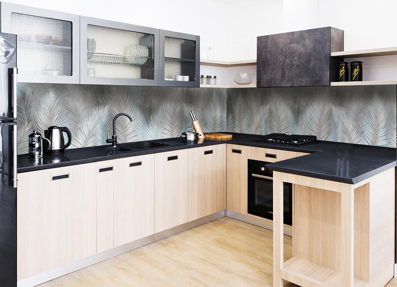 Кухонный фартук Пышные перья из самоклеящейся виниловой пленки 60х250 см Серый